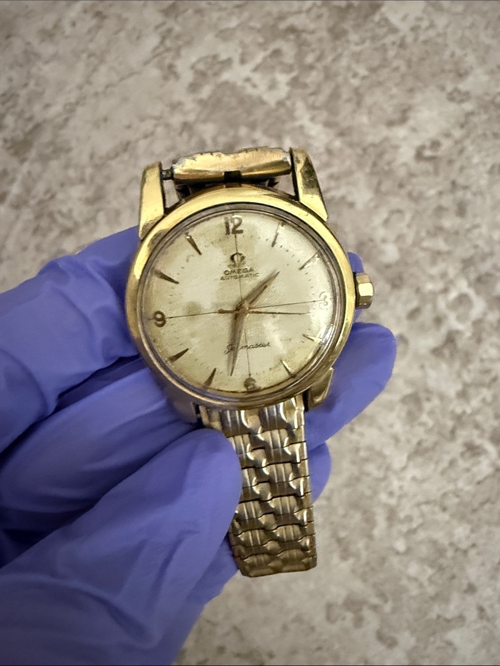 Vintage 1950 Omega Men's Gold-Tone Dress Watch with Cream Dial
